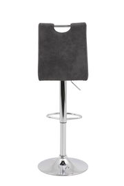 Barhocker MIRANDA in grauem Stoff mit verchromtem Gestell, Ansicht von hinten