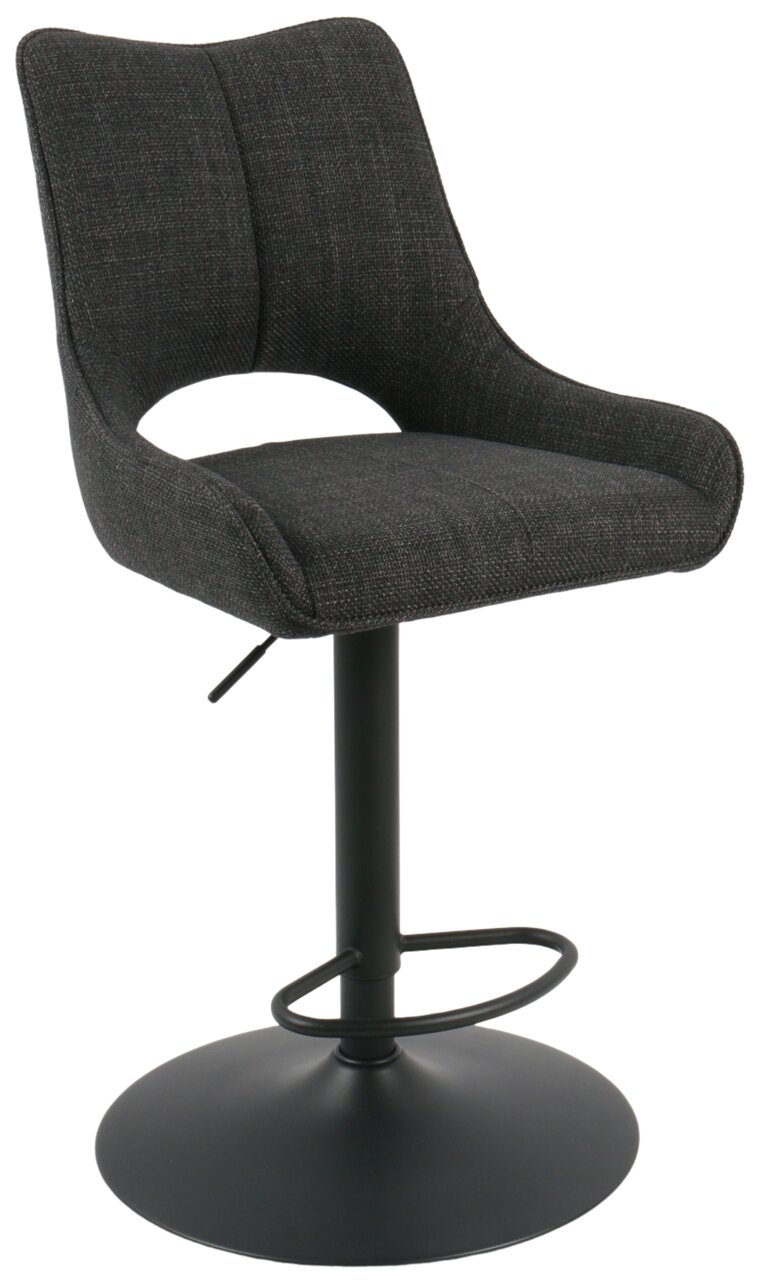 Moderner Barhocker ROCKPORT in dunklem Stoffbezug, seitliche Perspektive