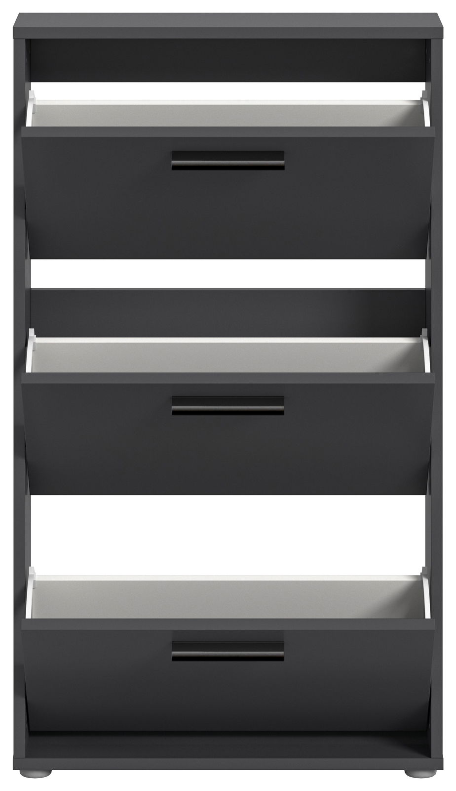 Schuhkipper mit drei Klappen in schwarzer Farbe, Frontalansicht