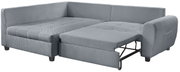 Graues Ecksofa mit ausziehbarem Bett, Perspektive von vorne rechts