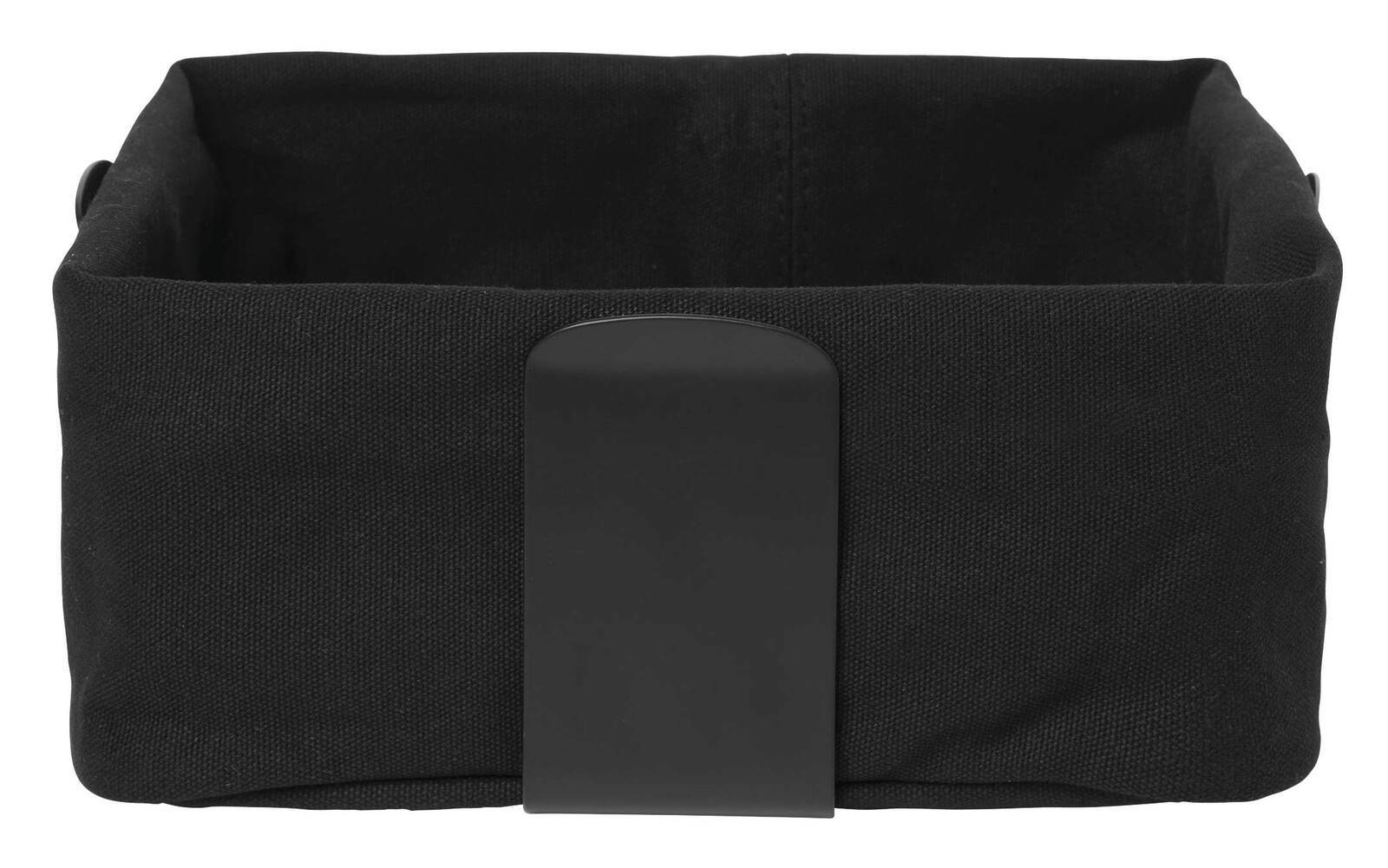 Schwarzer rechteckiger Brotkorb aus Stoff mit Metallgriff, Vorderansicht