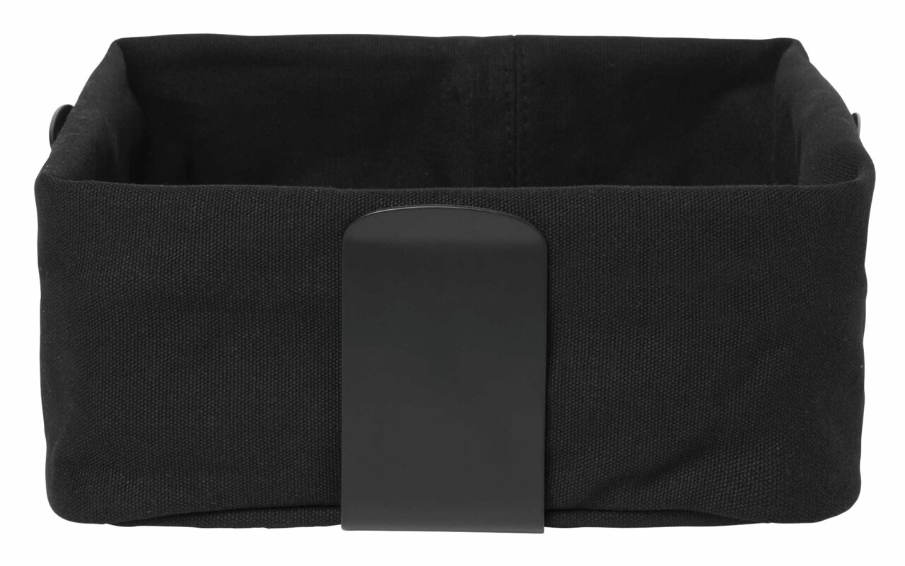 Schwarzer rechteckiger Brotkorb aus Stoff mit Metallgriff, Vorderansicht