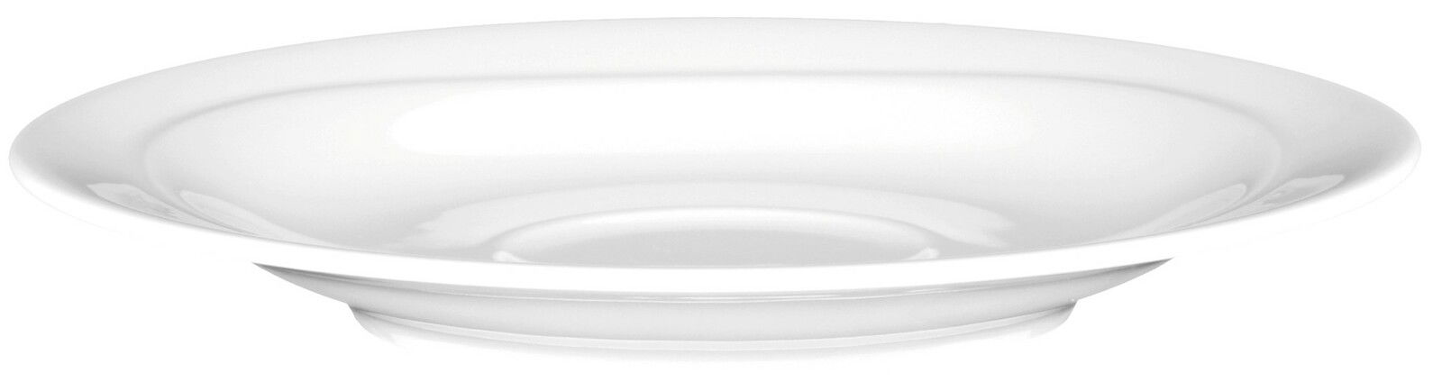 Weiße Porzellanuntertasse, seitliche Perspektive