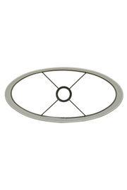 Runder Lampenschirm-Rahmen aus Metall mit vier Streben und zentralem Ring, Draufsicht von oben auf weißem Hintergrund