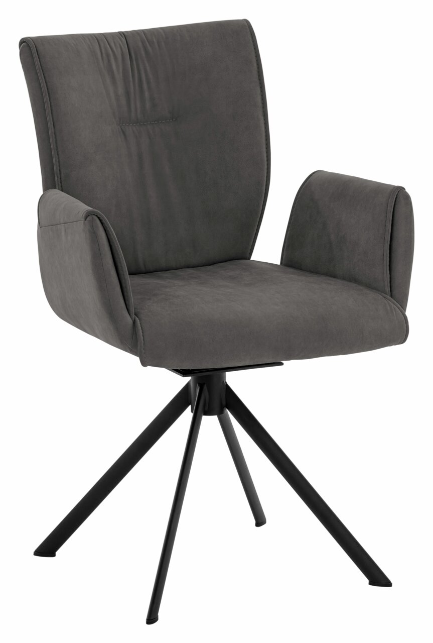 Dieter Knoll Sessel JAZZ Moderner grauer Sessel mit Armlehnen und schwarzem Metallgestell, seitliche Perspektive