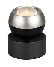 Moderne Tischleuchte mit kugelförmigem Design, silbernem und schwarzem Finish, seitliche Perspektive