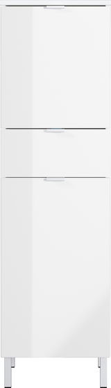 Moderner weißer Schrank mit drei Schubladen, frontal abgebildet.