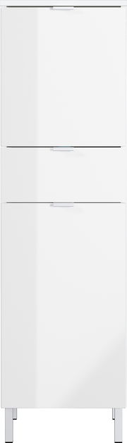 Moderner weißer Schrank mit drei Schubladen, frontal abgebildet.