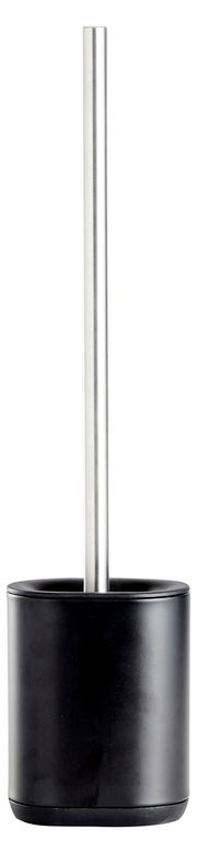 Toilettenbürste mit schwarzem Behälter und silbernem Griff, Frontalansicht