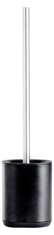Toilettenbürste mit schwarzem Behälter und silbernem Griff, Frontalansicht