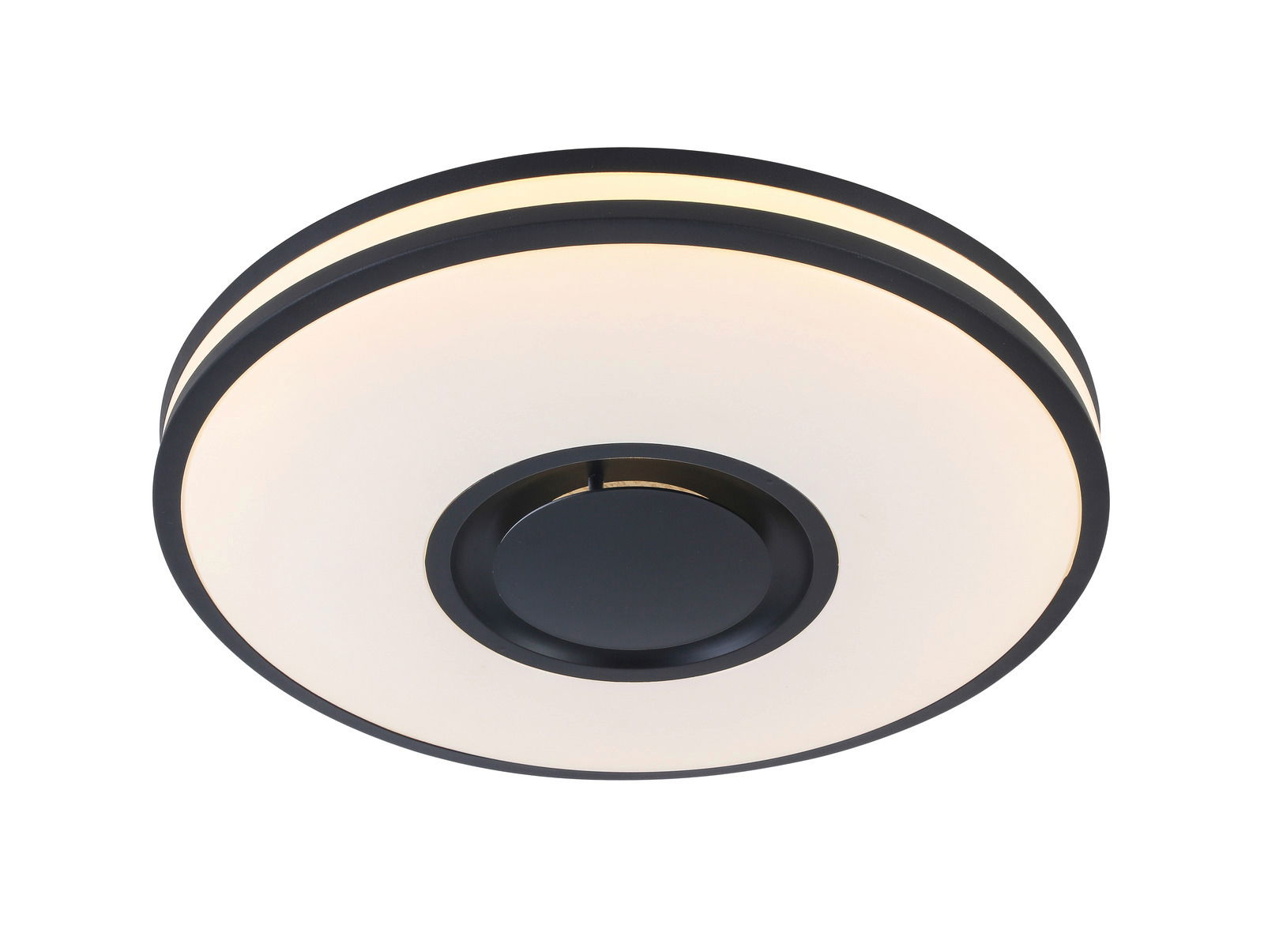 Moderne LED-Deckenleuchte Riku in Schwarz und Weiß, seitliche Perspektive