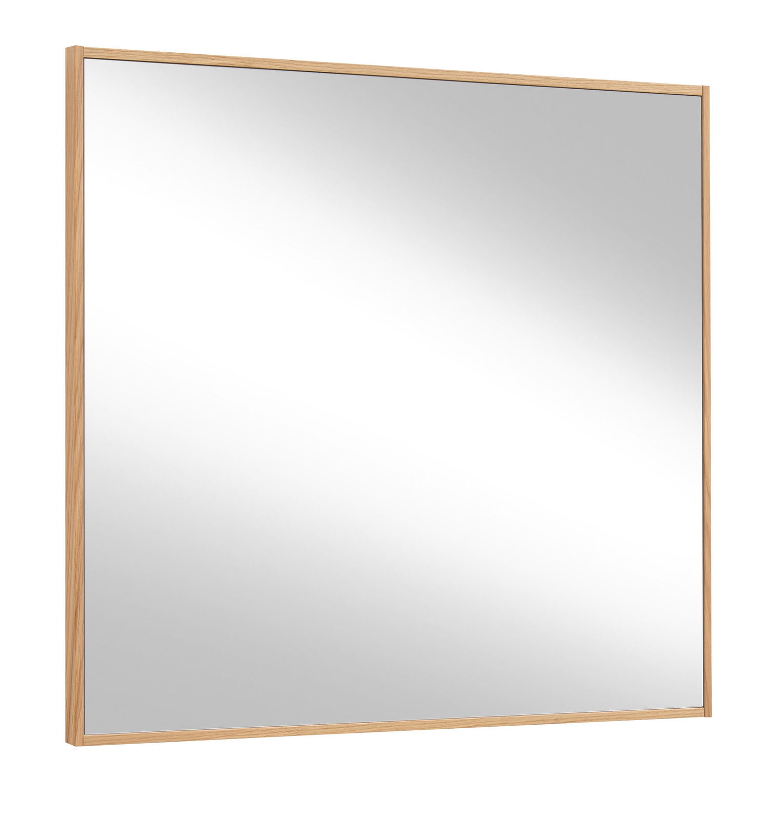 Moderner rechteckiger Spiegel mit Holzrahmen, seitliche Perspektive