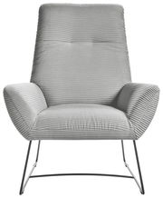 Grauer Sessel mit geripptem Stoffbezug und Metallbeinen, Frontalansicht