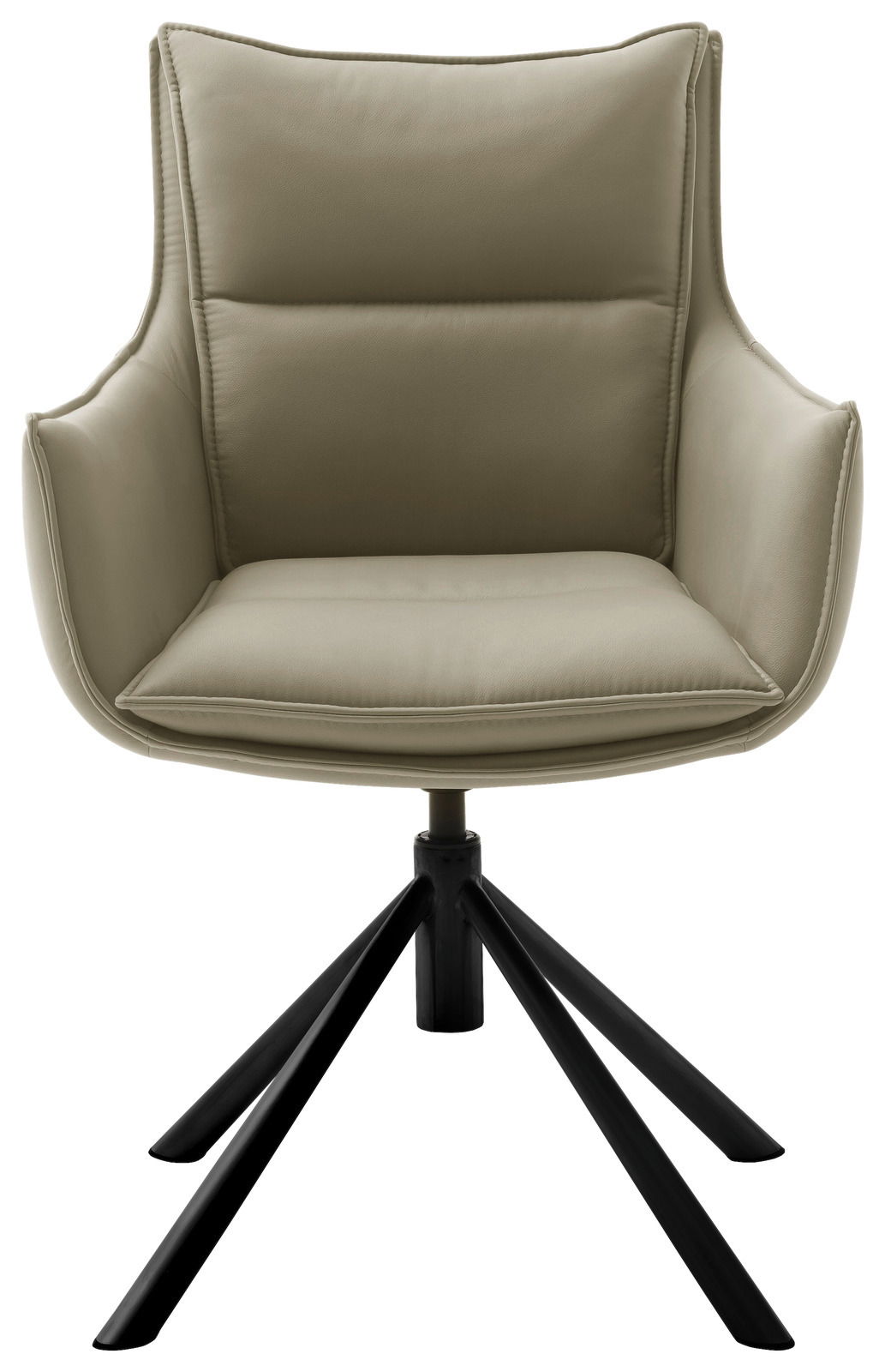 Moderner Sessel mit beigem Polster und schwarzem Metallgestell, Frontalansicht