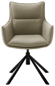 Moderner Sessel mit beigem Polster und schwarzem Metallgestell, Frontalansicht