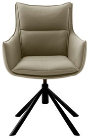 Moderner Sessel mit beigem Polster und schwarzem Metallgestell, Frontalansicht