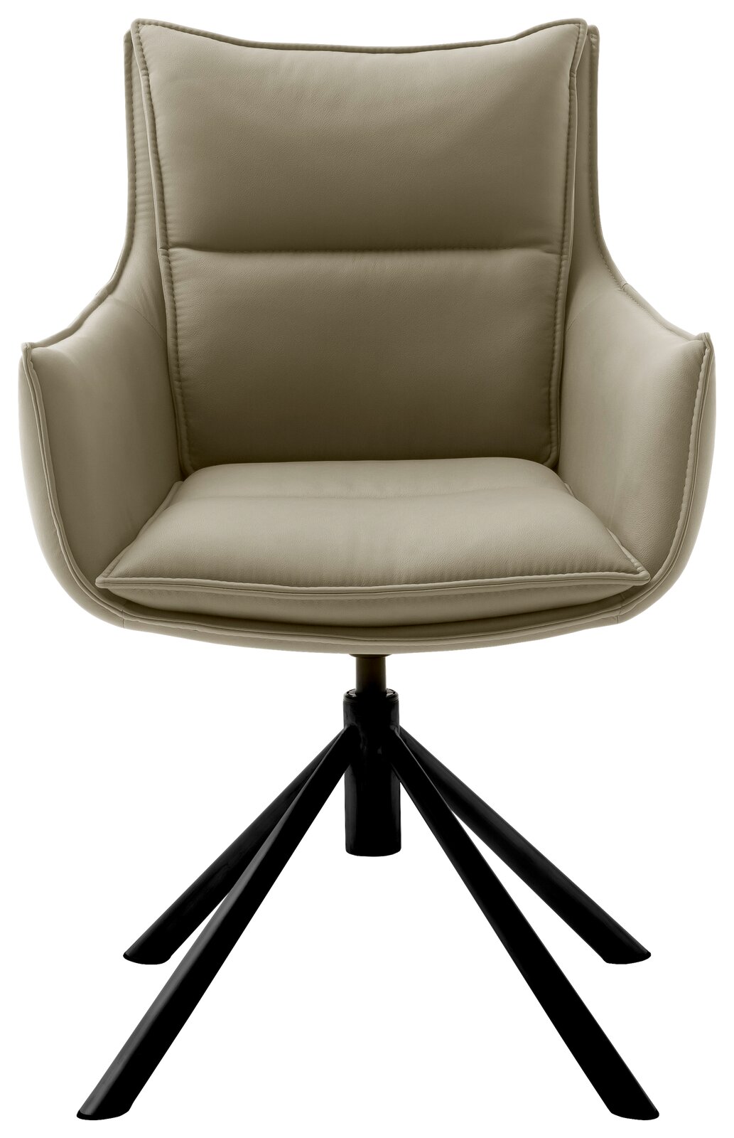 Moderner Sessel mit beigem Polster und schwarzem Metallgestell, Frontalansicht