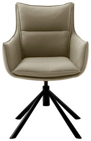 Moderner Sessel mit beigem Polster und schwarzem Metallgestell, Frontalansicht