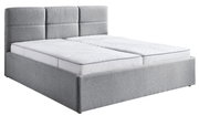 Graues Polsterbett 180x200 mit hohem Kopfteil, seitliche Perspektive