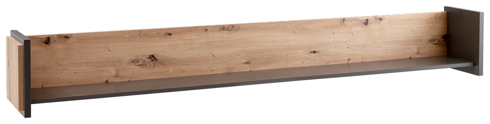 Wandpaneel aus Holz mit seitlichen Metallstützen, seitliche Perspektive