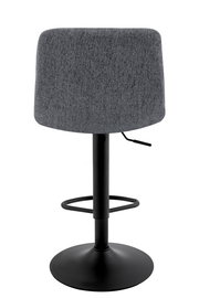 Rückansicht eines grauen Barhockers mit schwarzem Metallfuß und Fußstütze
