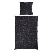 Dunkle Bettwäsche mit floralem Muster, Draufsicht