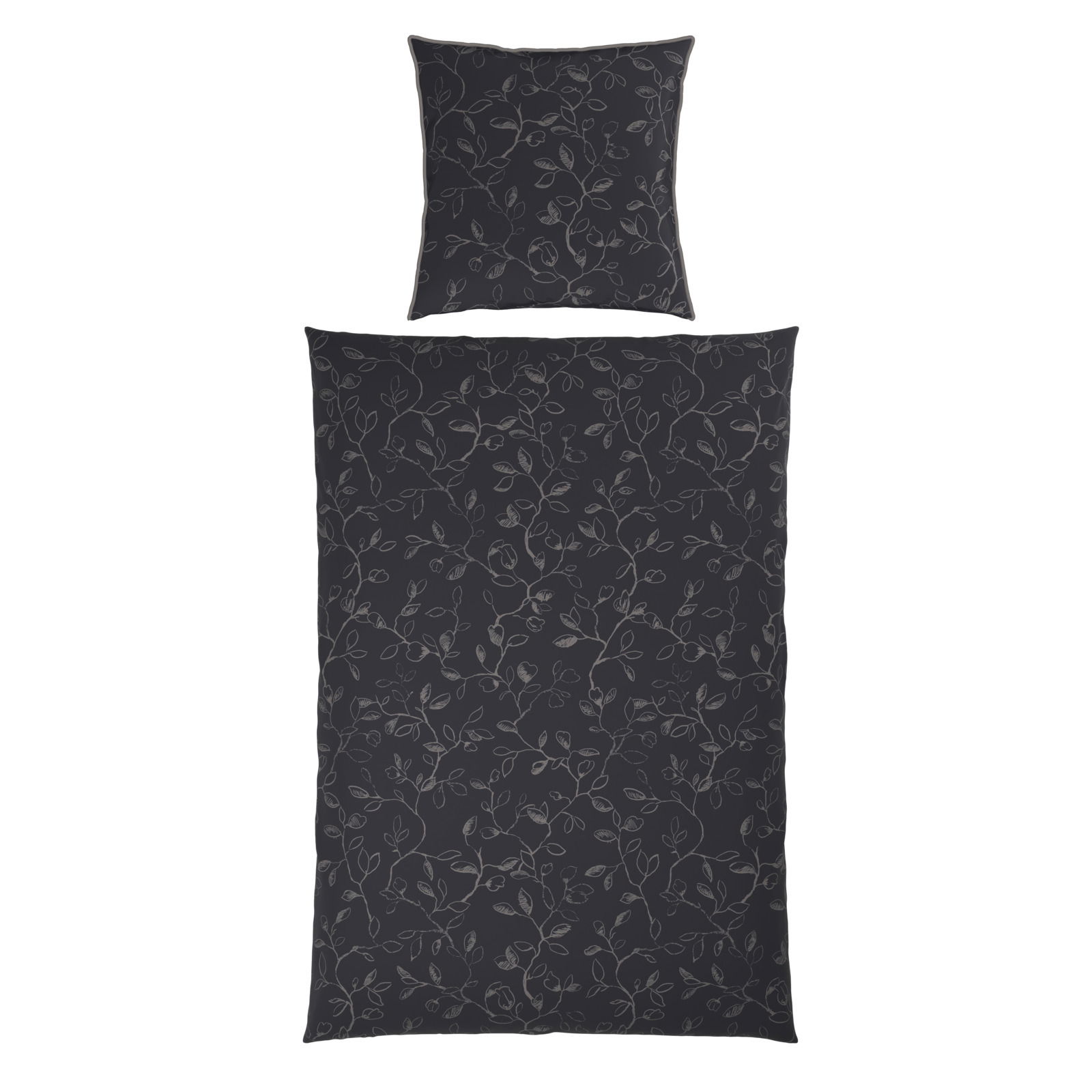 Dunkle Bettwäsche mit floralem Muster, Draufsicht