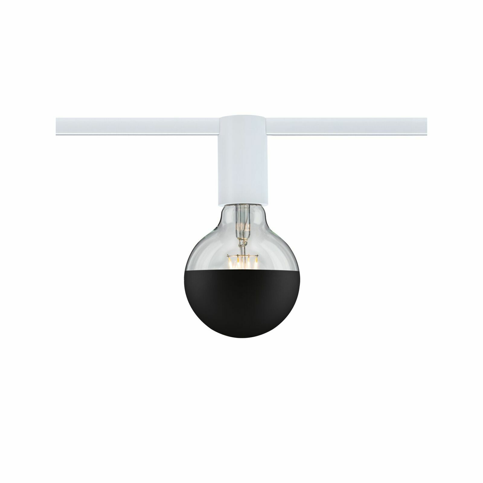 Deckenfassung mit schwarzer Glühbirne, Frontalansicht