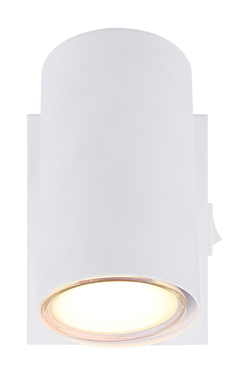 Weißer zylindrischer Strahler von Globo Lighting, Modell ROBBY, aus der Perspektive von unten betrachtet.