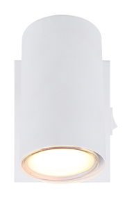 Weißer zylindrischer Strahler von Globo Lighting, Modell ROBBY, aus der Perspektive von unten betrachtet.