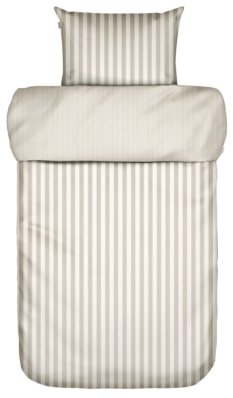 Bettwäsche-Set 155x220cm mit beigen und weißen Streifen, Draufsicht