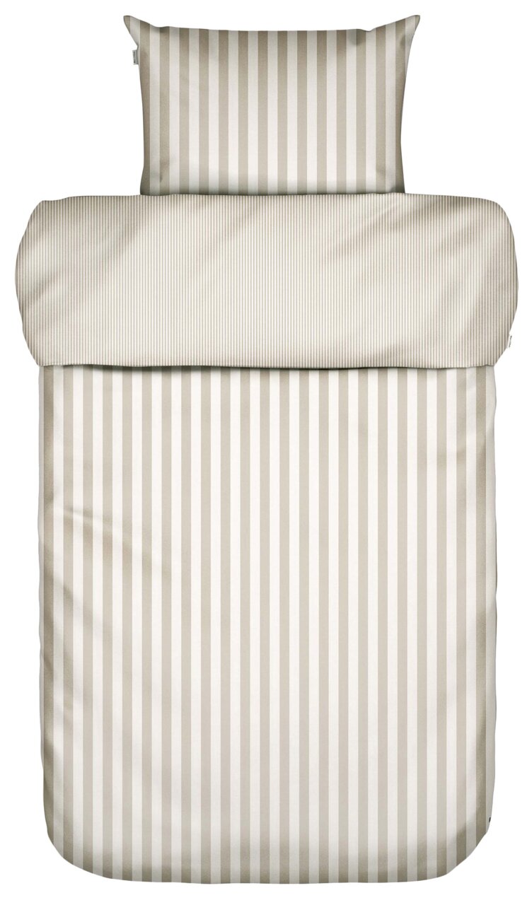 Bettwäsche-Set 155x220cm mit beigen und weißen Streifen, Draufsicht