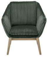 Grüner Sessel mit geripptem Stoffbezug und Holzbeinen, Frontalansicht