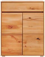 Frontale Ansicht eines Schuhschranks aus hellem Holz mit natürlicher Maserung und vier Türen.