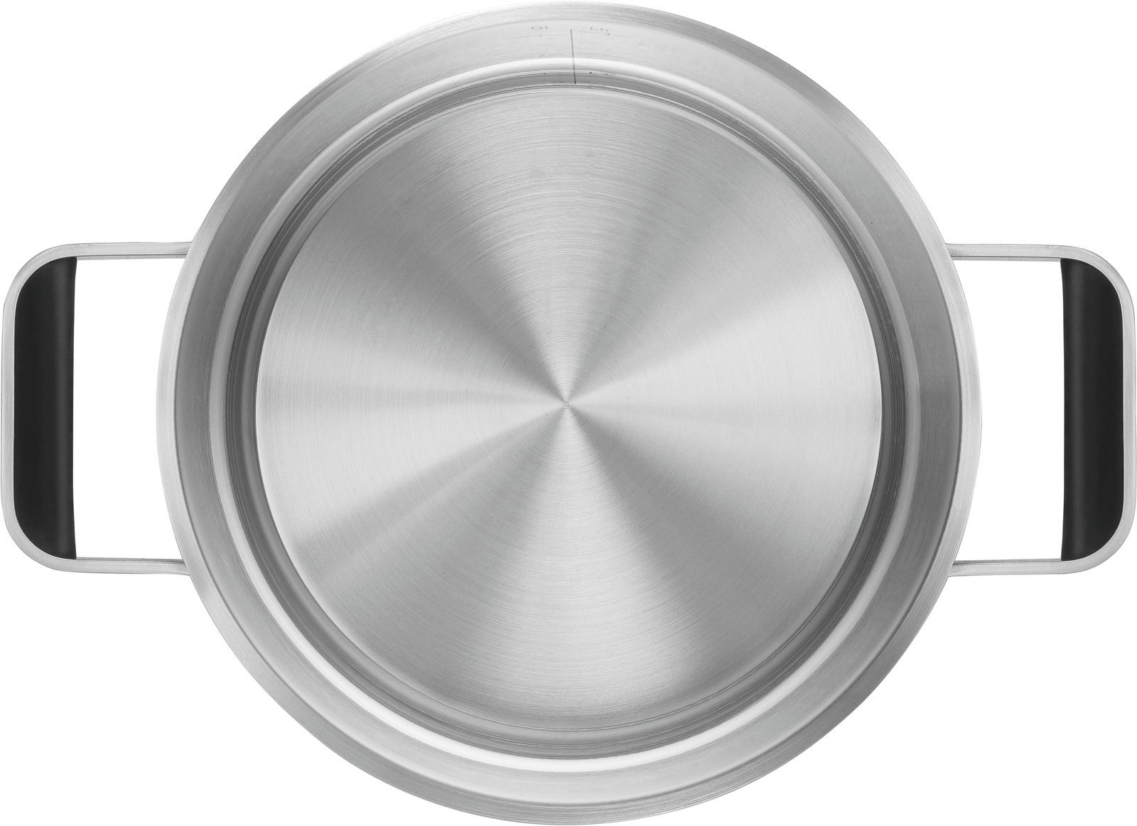 Topf aus Edelstahl, Draufsicht, mit zwei Griffen