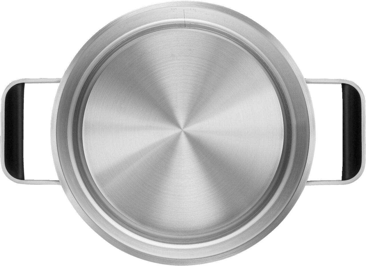 Topf aus Edelstahl, Draufsicht, mit zwei Griffen