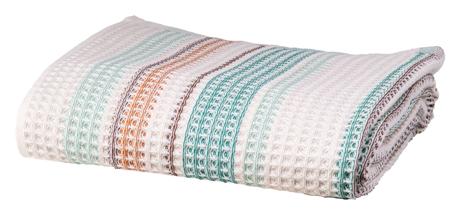 Gefaltetes Hamamtuch mit bunten Streifen in Seitenansicht