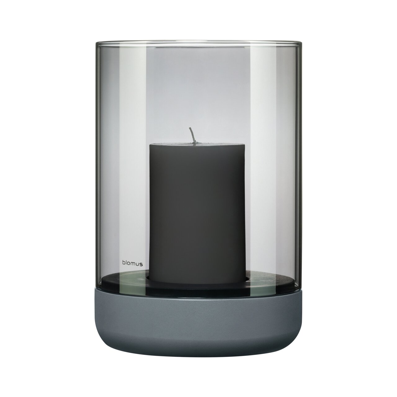 blomus Windlicht CALMA Windlicht CALMA in Steel Gray mit zylindrischer Kerze, seitliche Perspektive