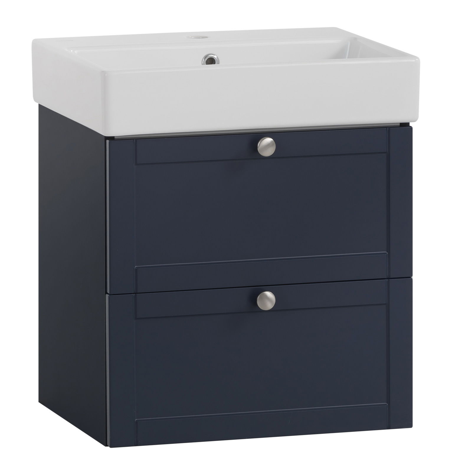 Stylife Waschtisch-Set JESPER Moderner Waschtisch mit dunkelblauem Unterschrank und weißem Waschbecken, Frontalansicht