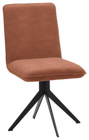 Moderner brauner Stuhl mit schwarzem Metallgestell, seitliche Perspektive