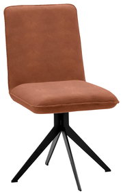 Moderner brauner Stuhl mit schwarzem Metallgestell, seitliche Perspektive