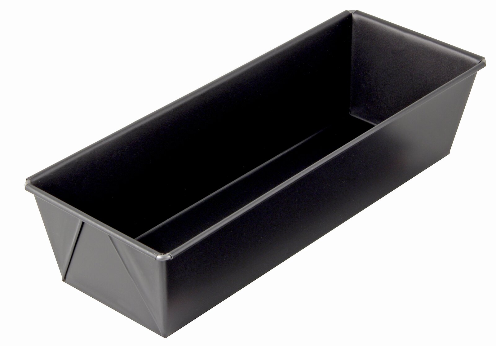 Schwarze Kastenform 30cm aus Metall, schräg von oben fotografiert