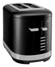 Schwarzer 2-Scheiben-Toaster mit Edelstahlakzenten, seitliche Ansicht