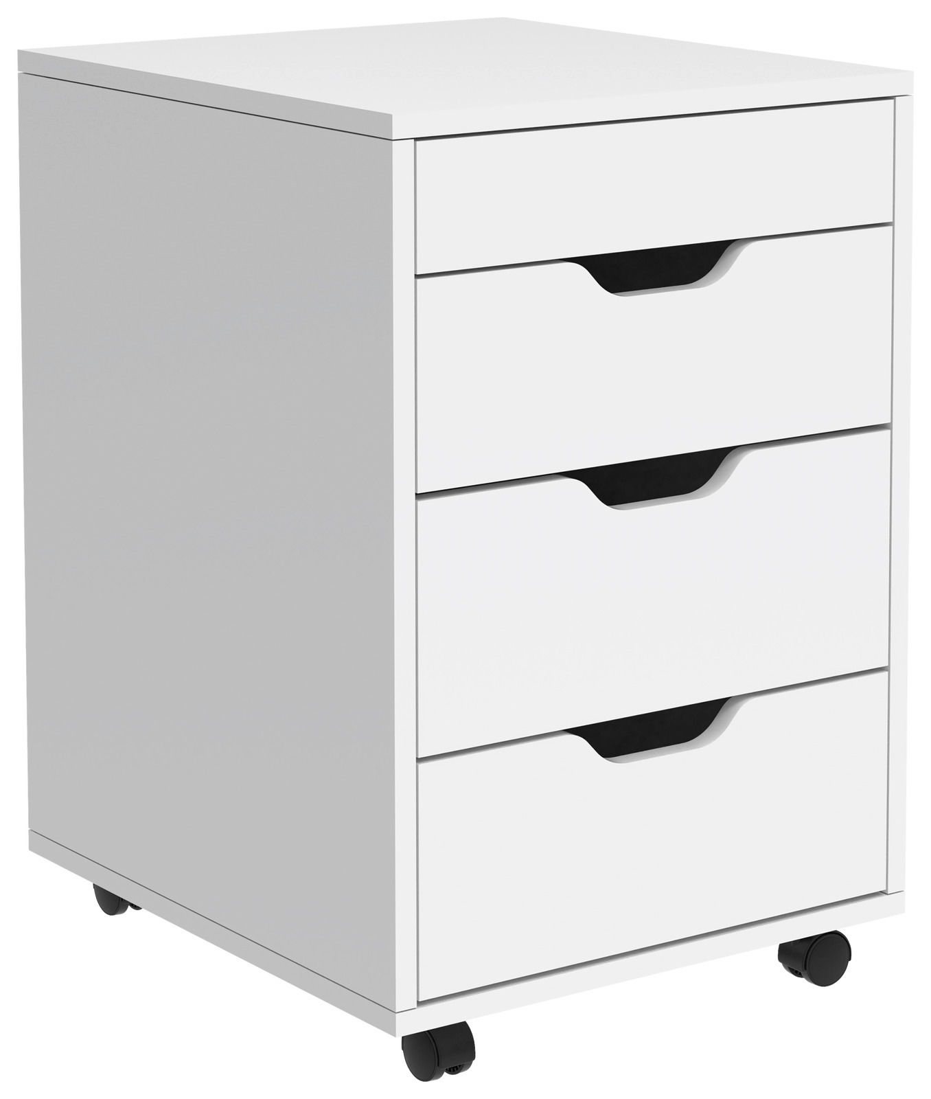 Carryhome Rollcontainer JULIUS Weißer Rollcontainer mit drei Schubladen, seitliche Perspektive