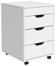 Weißer Rollcontainer mit drei Schubladen, seitliche Perspektive