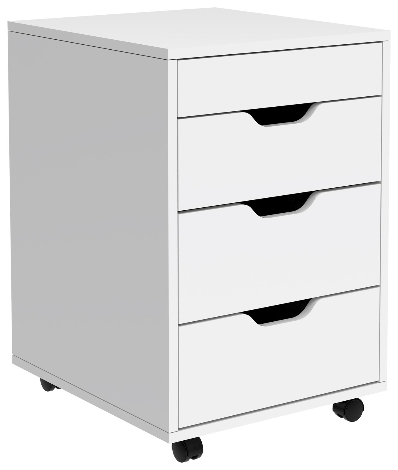 Carryhome Rollcontainer JULIUS Weißer Rollcontainer mit drei Schubladen, seitliche Perspektive