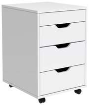 Weißer Rollcontainer mit drei Schubladen, seitliche Perspektive