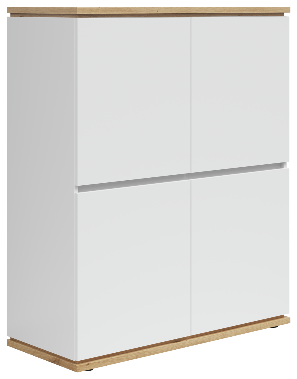 XORA Highboard YAMAEL Weißes Highboard mit Holzdetails, seitliche Perspektive