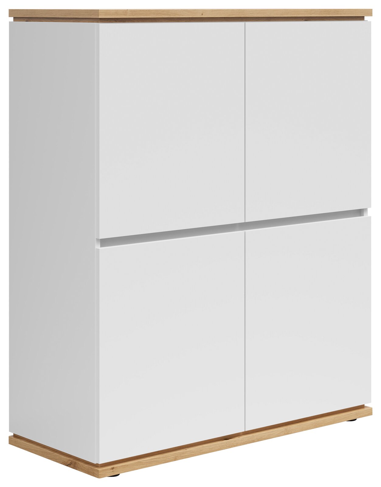 XORA Highboard YAMAEL Weißes Highboard mit Holzdetails, seitliche Perspektive