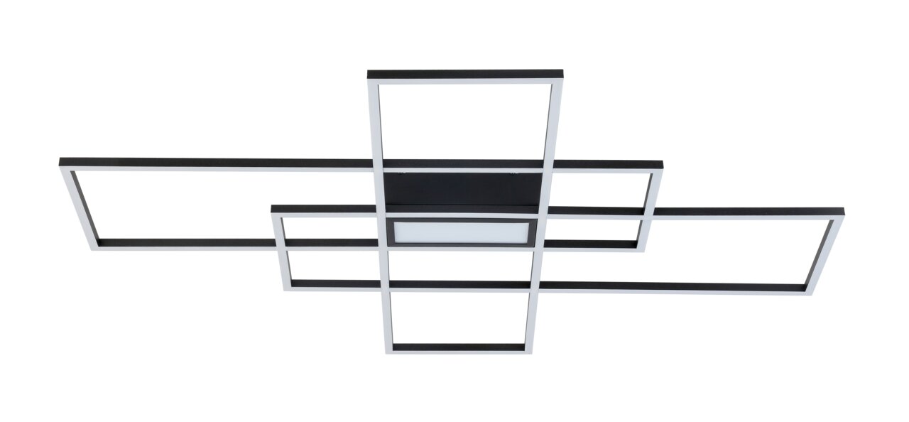 Moderne LED-Deckenleuchte mit geometrischem Design, von unten betrachtet.